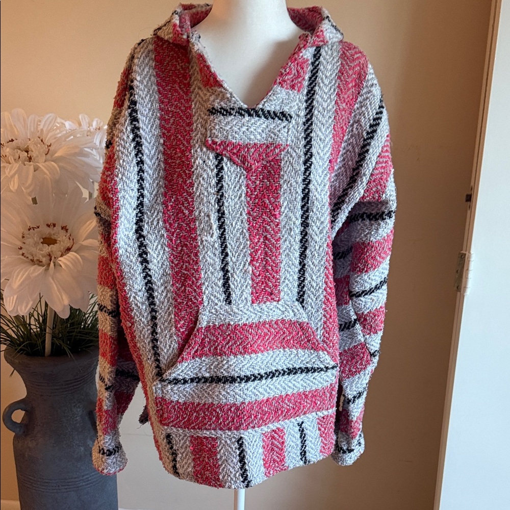 Baja Joe Striped Pink, Grey, and Black Hoodie